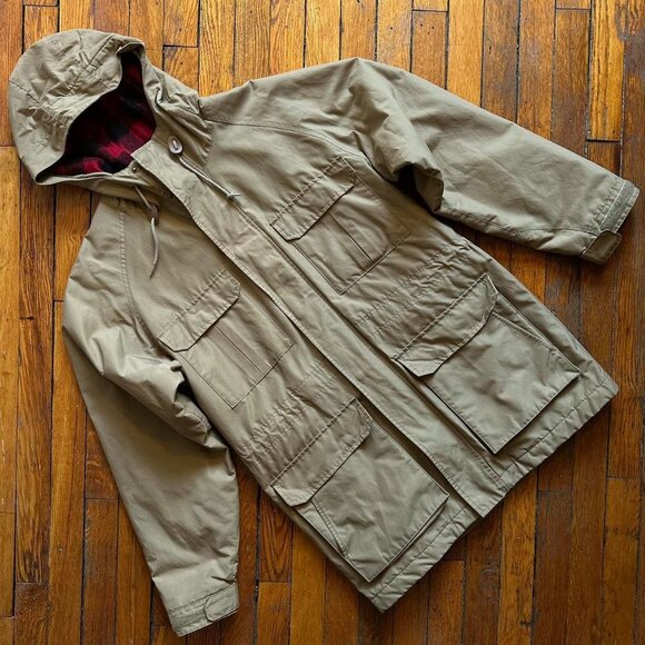 Vintage L.L. Bean Thinsulate Blanket Lined Chore Coat‎ Men S Tan Red Black Plaid